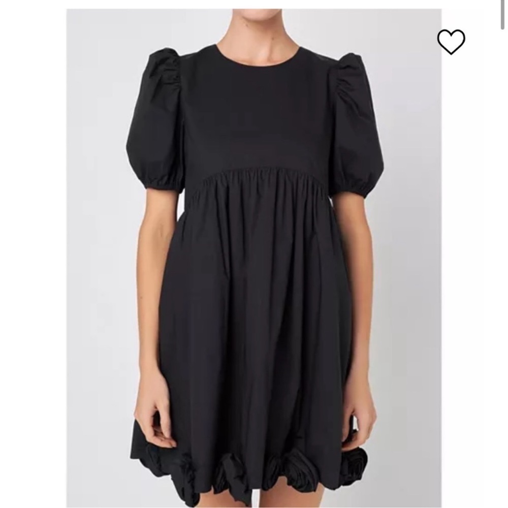 English Factory Black Poplin Corsage Mini Dress